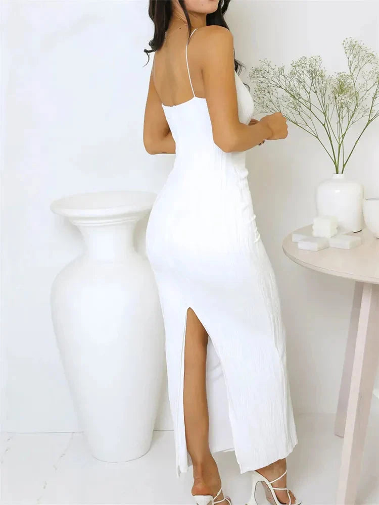 Dress Vespera™ | Women's Long Ruched Dress | Sleeveless, Solid Color, Back Split Design for Summer Parties