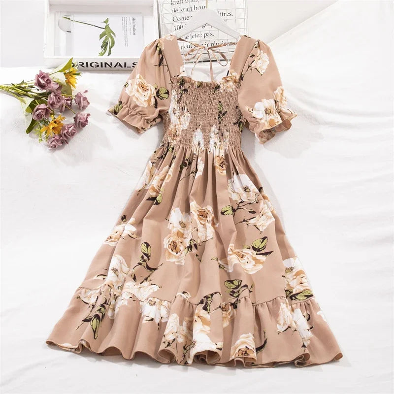 Chiffon Breeze™ | Women's A-Line Chiffon Dress | Elastic Waist, Short Sleeve, Pleated Design for Casual Wear