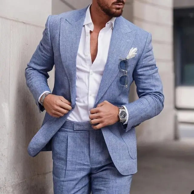 NuptialWeave™ | Men's Linen Wedding Suit 2-Piece Set | Single Breasted, Breathable Fabric & Tailored Fit
