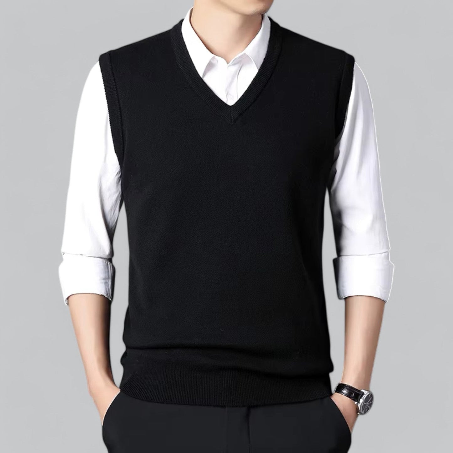 Men's Classic V-Neck Sleeveless Sweater Vest | Lightweight Knit, Comfortable Fit, Essential Wardrobe Staple