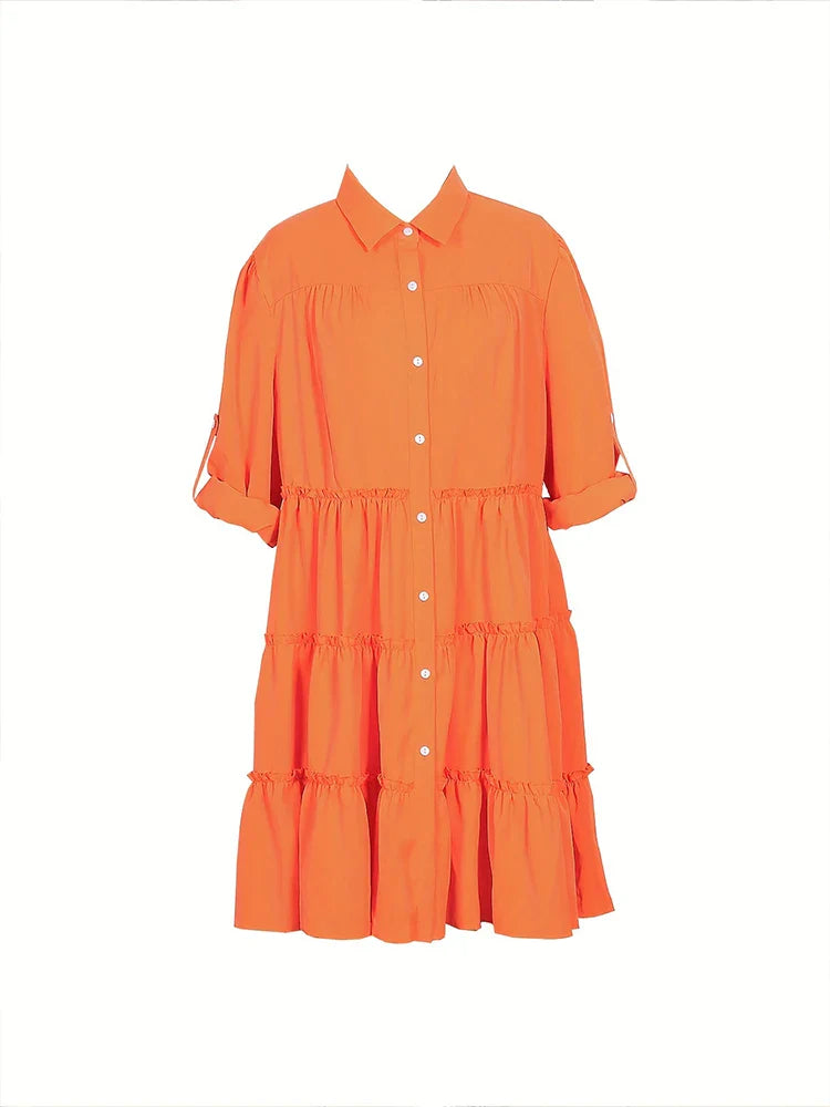 Luxe Aura™ | Plus Size Women's Casual Button Dress | Loose Fit, Flip Lapel, Pleated Design for Spring & Summer