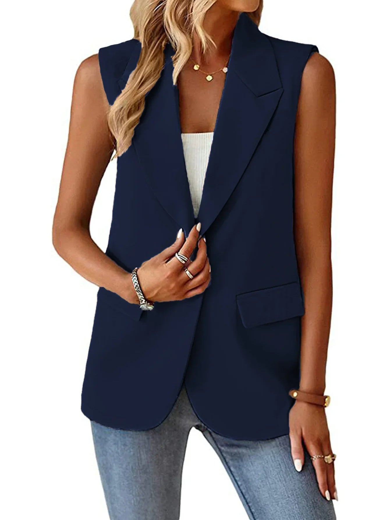 Polo Luxe™ | Women's Sleeveless Cardigan Tank Top | Lightweight Fabric, Stylish Polo Collar, Perfect for Commuting