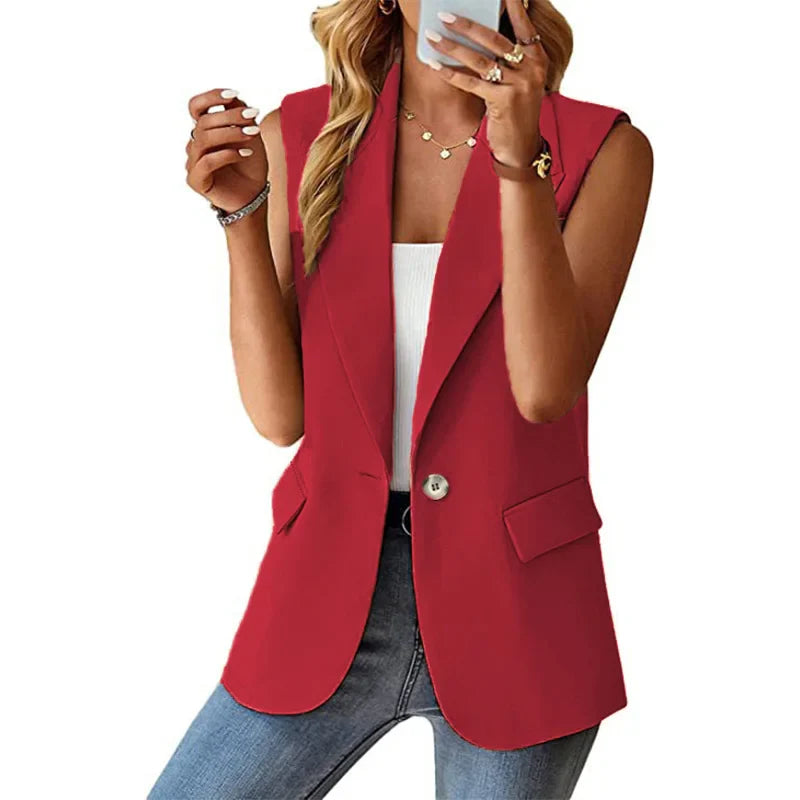 Polo Luxe™ | Women's Sleeveless Cardigan Tank Top | Lightweight Fabric, Stylish Polo Collar, Perfect for Commuting