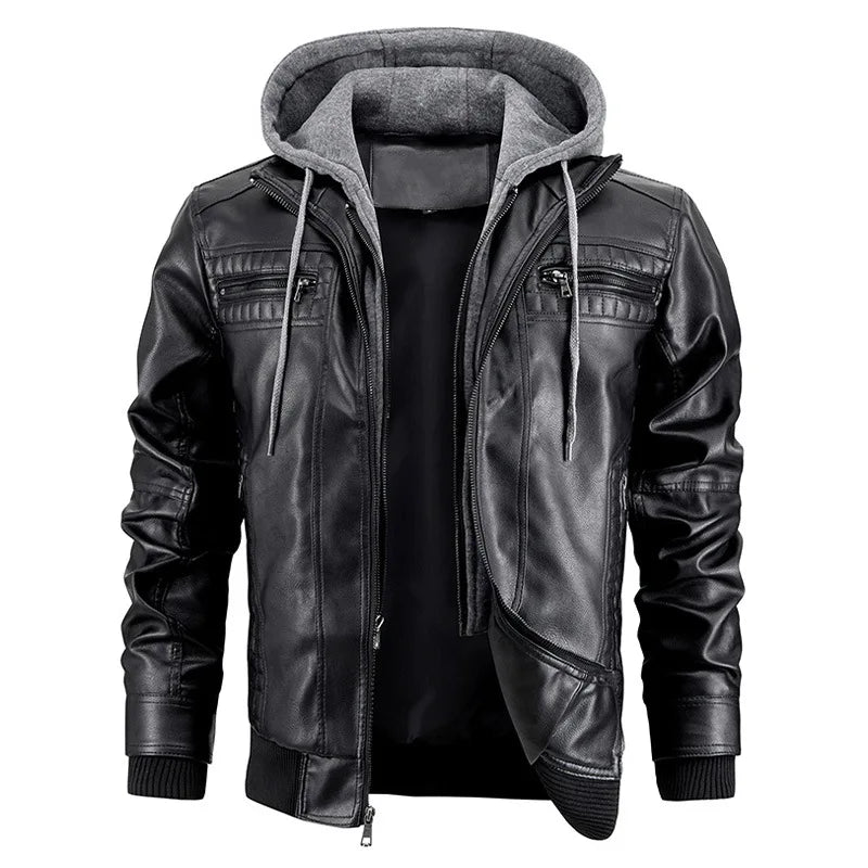 Leather Haven™ | Men's Leather Jacket | Genuine Leather, Detachable Hood & Stylish Design