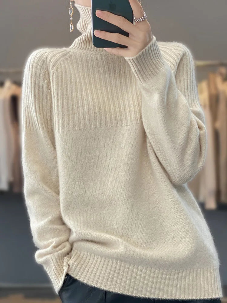Soft Cashmere Funnel Neck Jumper - Trendy Knitwear for Women in Orange & Stylish Shades