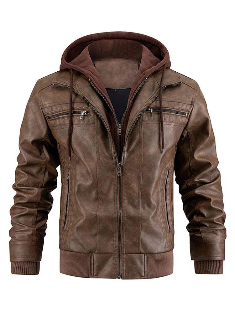 Leather Haven™ | Men's Leather Jacket | Genuine Leather, Detachable Hood & Stylish Design