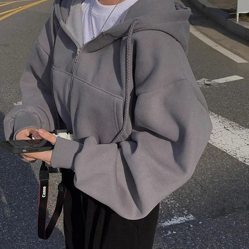 Urban Vibe™ | Women's Long Sleeve Crop Hoodie | Casual Y2K Style, Zipper Closure, Soft Fabric for Streetwear