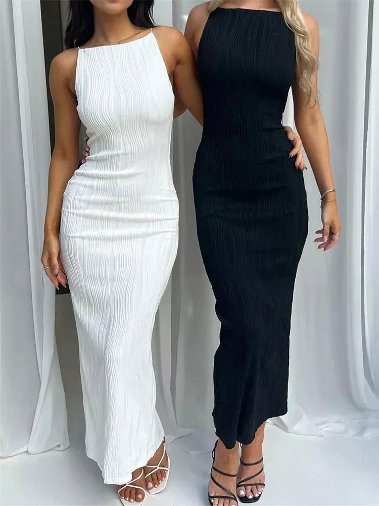 Dress Vespera™ | Women's Long Ruched Dress | Sleeveless, Solid Color, Back Split Design for Summer Parties