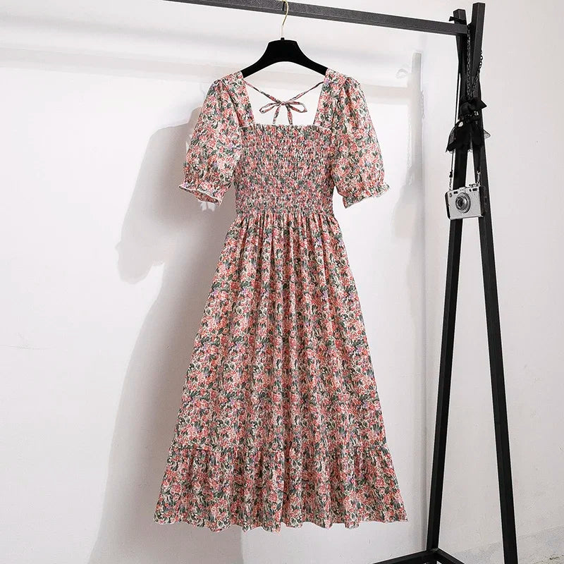 Chiffon Breeze™ | Women's A-Line Chiffon Dress | Elastic Waist, Short Sleeve, Pleated Design for Casual Wear