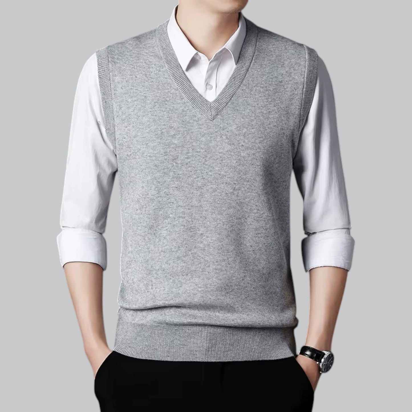 Men's Classic V-Neck Sleeveless Sweater Vest | Lightweight Knit, Comfortable Fit, Essential Wardrobe Staple