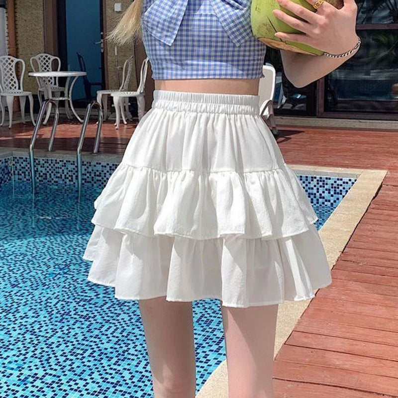 Ruffle Belle™ | Women's Pleated A-Line Skirt | White, Elastic Waist, Summer Tiered Design