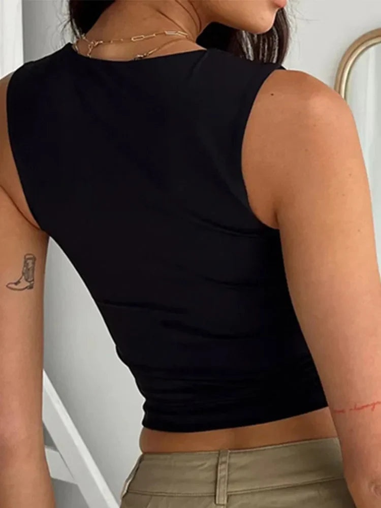 Y2K Noir™ | Women's Sleeveless Crop Top | Casual Black Tank, Lightweight Fabric & Trendy Summer Style