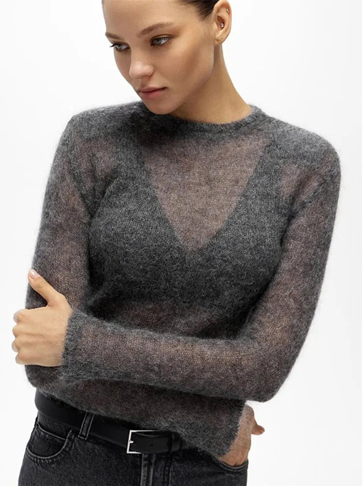 Knit Aura™ | Women's Thin Knitted Sweater | Solid Round Neck, Long Sleeve Pullover for Autumn 2024 High Street Style