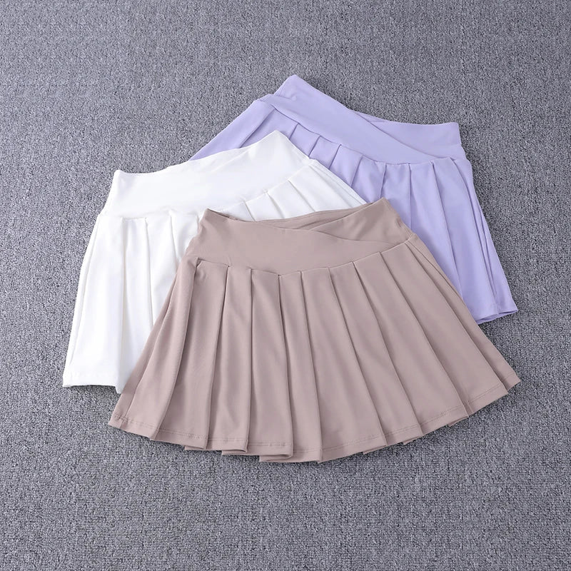 Pleated Sport™ | High-Waisted Nylon Spandex Tennis Skirt | A-Line Design, Anti-Glare Fabric, Side Pockets
