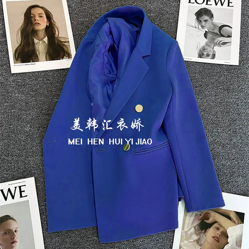Candy Color OL™ | Women's Double-Breasted Blazer | Notched Lapel, Long Sleeve, Slim Fit with Metal Buttons & Pockets