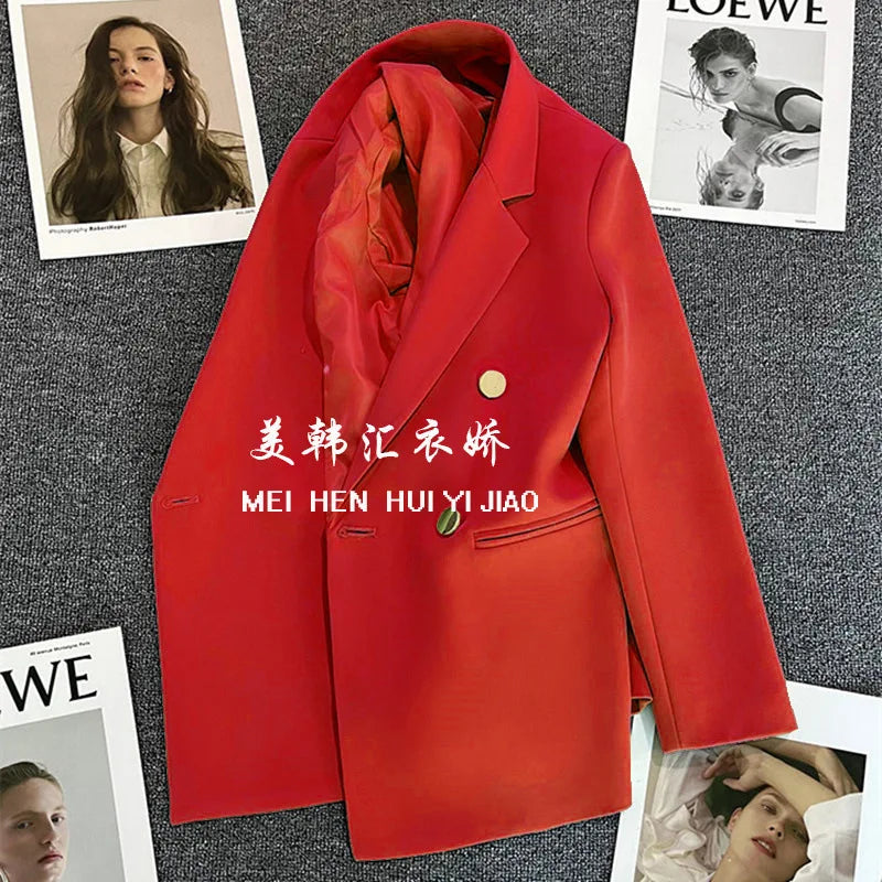 Candy Color OL™ | Women's Double-Breasted Blazer | Notched Lapel, Long Sleeve, Slim Fit with Metal Buttons & Pockets