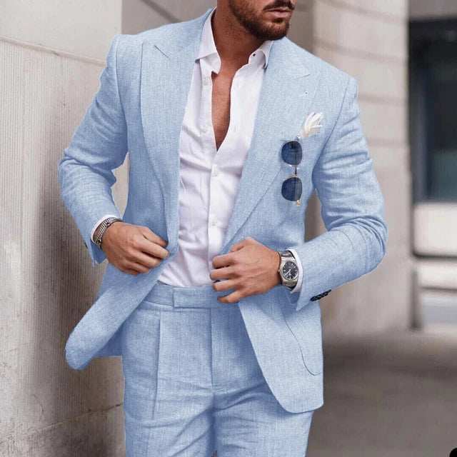 NuptialWeave™ | Men's Linen Wedding Suit 2-Piece Set | Single Breasted, Breathable Fabric & Tailored Fit