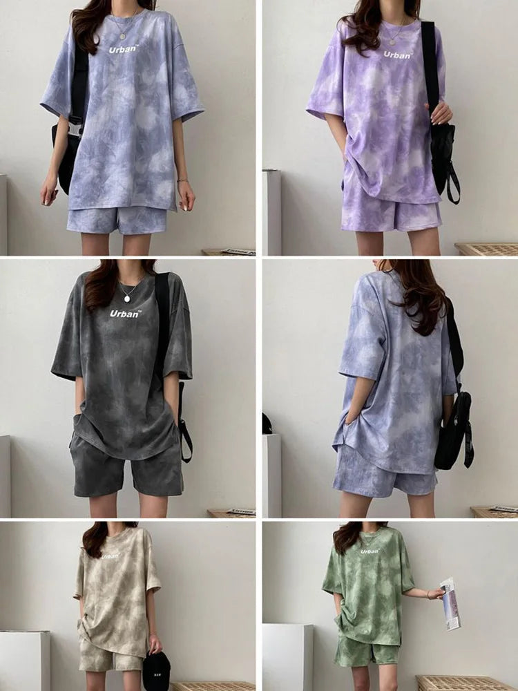Tie-Dye Bliss™ | Women's T-Shirt and Shorts Set | Casual Loose Fit, Soft Fabric, Wide Leg Design with Pockets