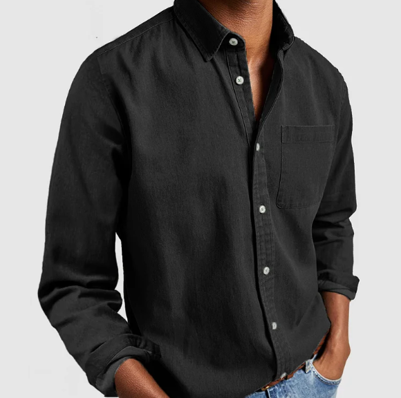 Marlver | Mens Denim Shirt Long Sleeve in Black, Grey or Indigo Casual Smart Cotton Style
