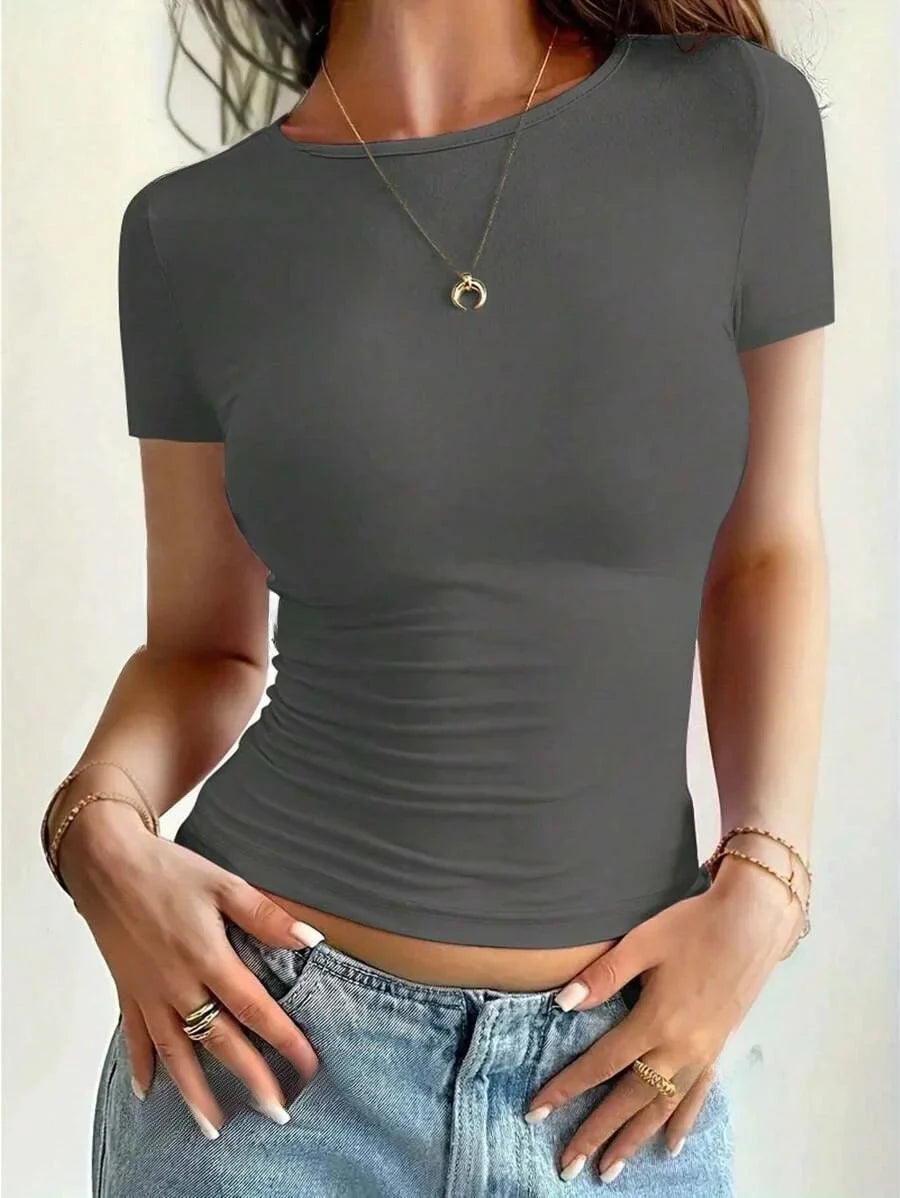 Camiseta Y2K™ | Women's Short Sleeve T-Shirt | Round Neck, Fitted Summer Top, Trendy Casual Wear