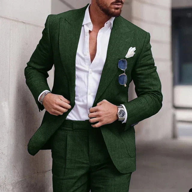 NuptialWeave™ | Men's Linen Wedding Suit 2-Piece Set | Single Breasted, Breathable Fabric & Tailored Fit