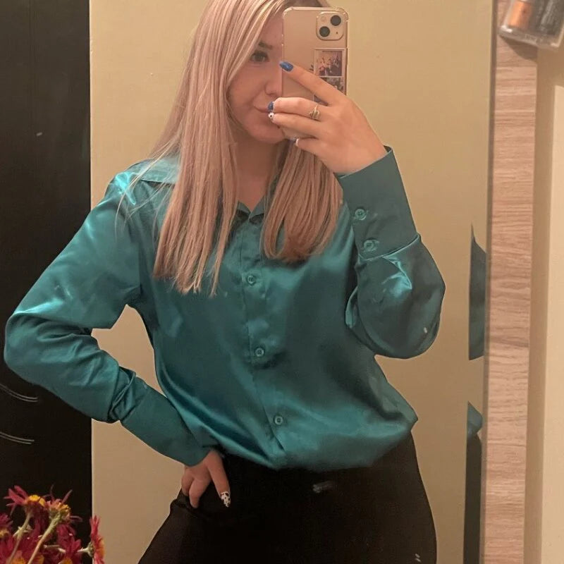 Satin Belle™ | Women's Long Sleeve Blouse | Luxurious Satin Fabric, Stylish Design & Comfortable Fit