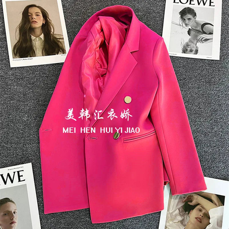 Candy Color OL™ | Women's Double-Breasted Blazer | Notched Lapel, Long Sleeve, Slim Fit with Metal Buttons & Pockets