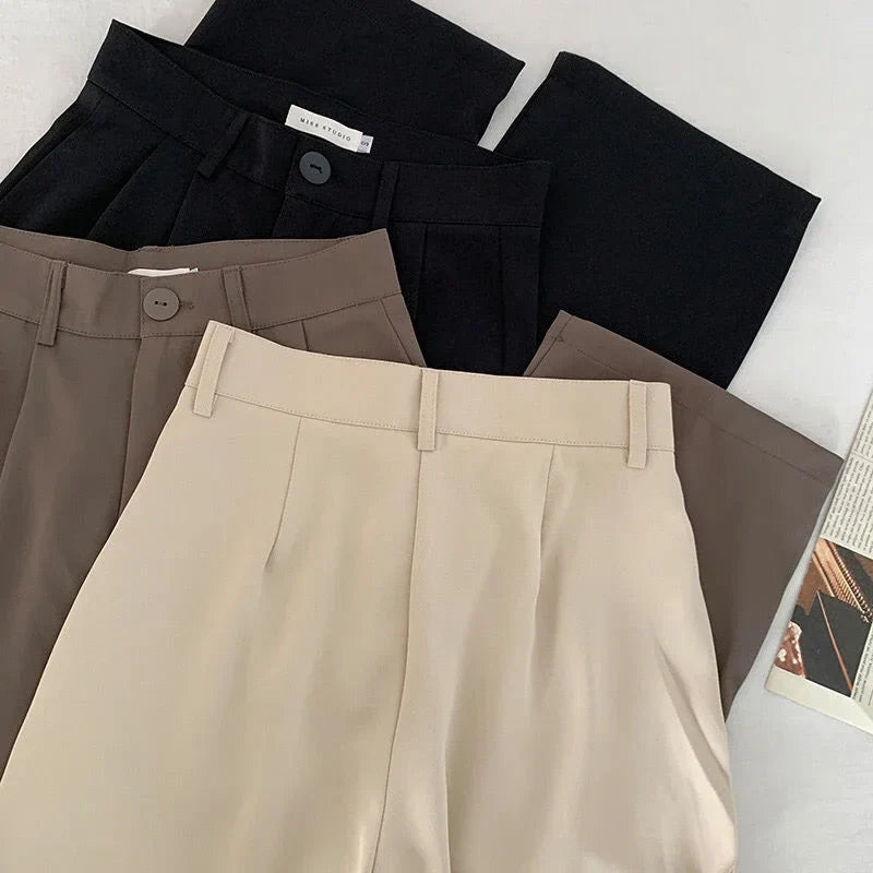 Pants Noir™ | Women's High Waist Suit Trousers | Loose Fit, Casual Button Design, Korean Fashion Style
