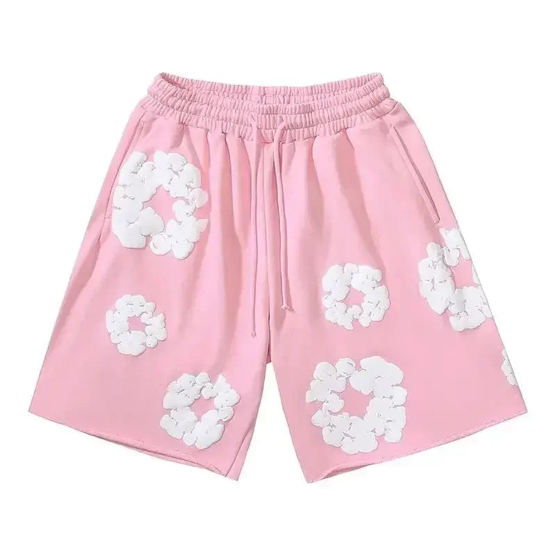 Denim Floral Trousers for Women, Cotton Fabric, High Waist Design, Trendy Floral Print