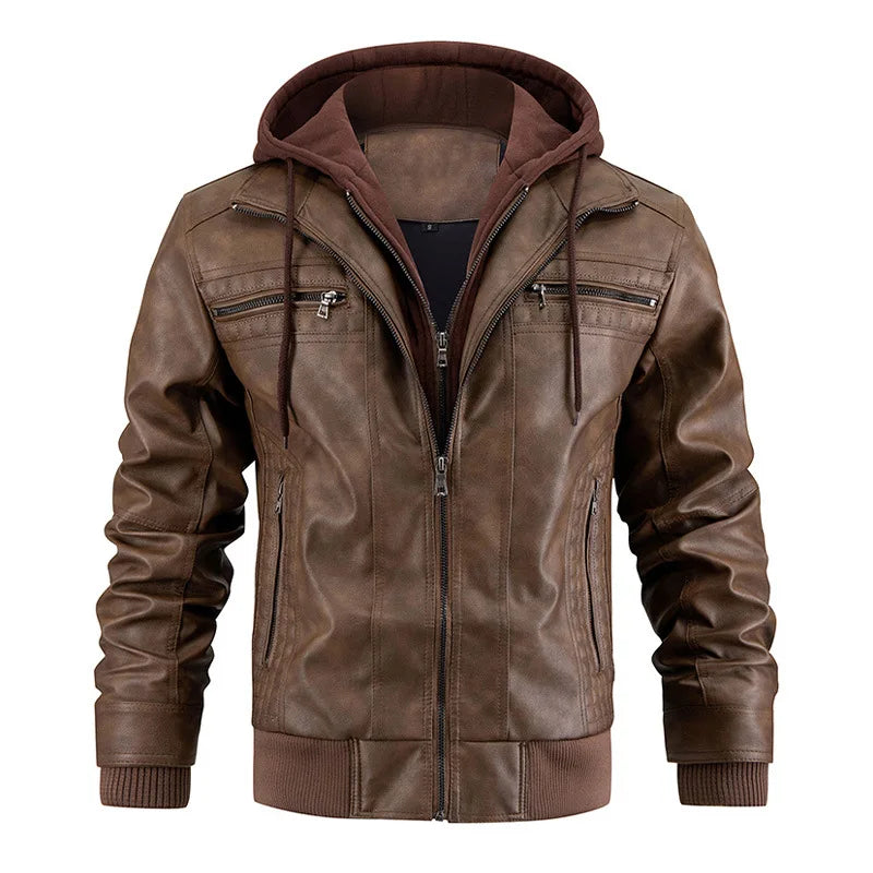 Leather Haven™ | Men's Leather Jacket | Genuine Leather, Detachable Hood & Stylish Design