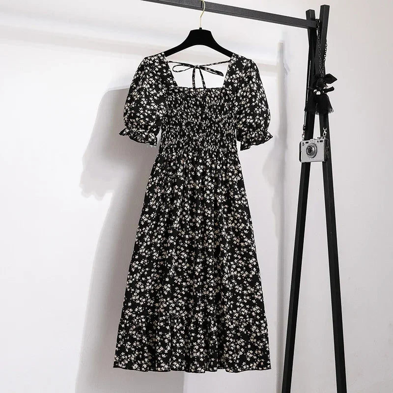 Chiffon Breeze™ | Women's A-Line Chiffon Dress | Elastic Waist, Short Sleeve, Pleated Design for Casual Wear
