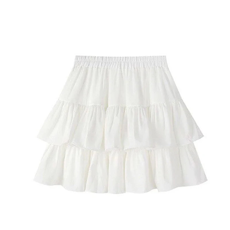 Ruffle Belle™ | Women's Pleated A-Line Skirt | White, Elastic Waist, Summer Tiered Design