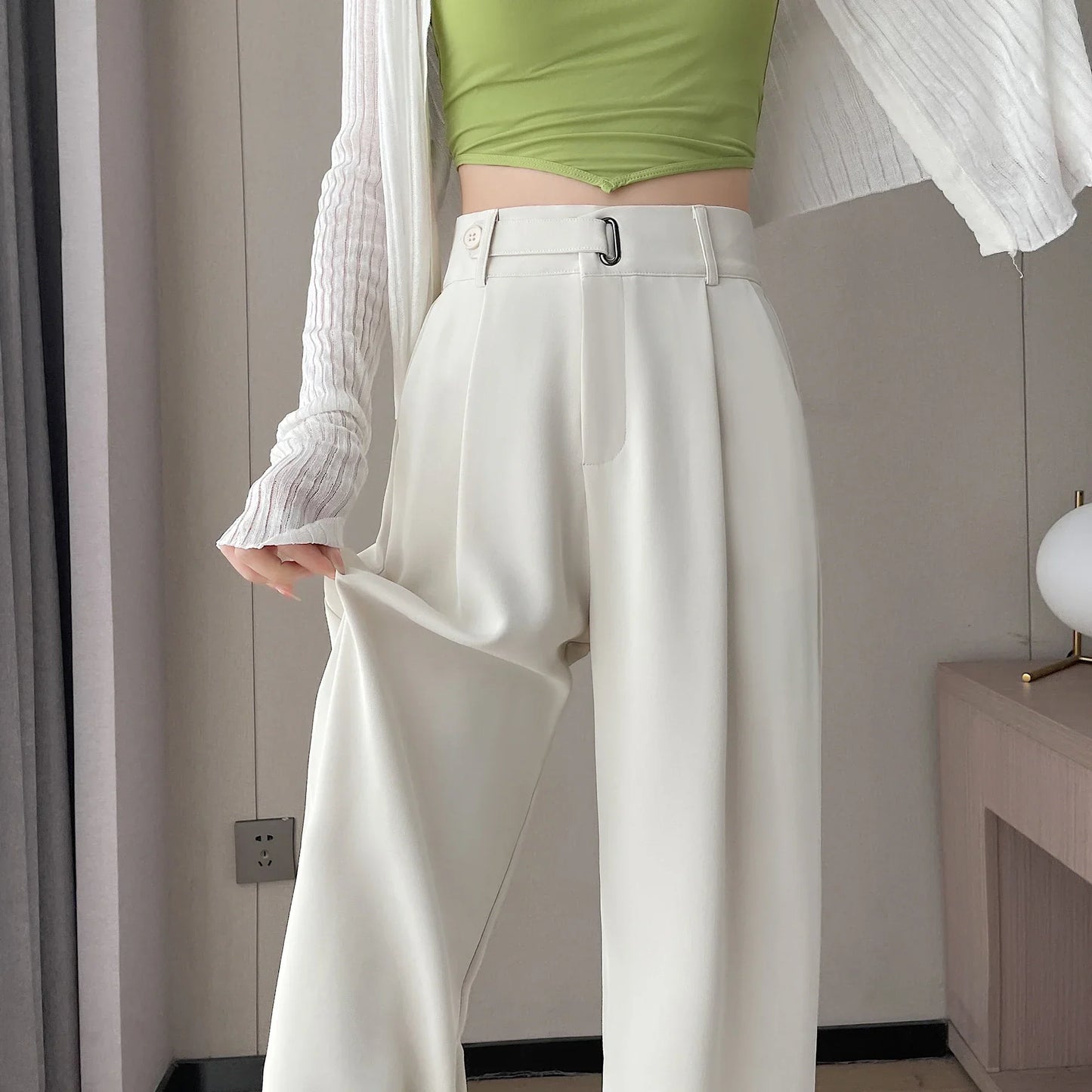 Seoulish Aura™ | Women's Wide Leg Pants | Solid Color, High Waist, Loose Fit for Casual & Office Wear