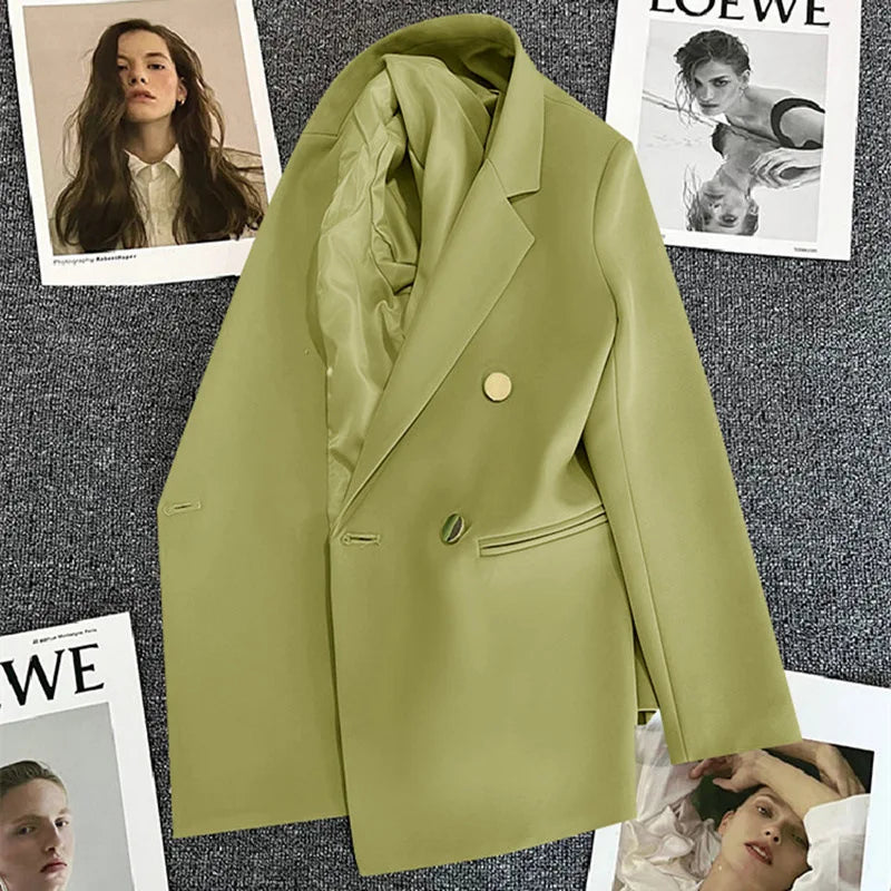 Candy Color OL™ | Women's Double-Breasted Blazer | Notched Lapel, Long Sleeve, Slim Fit with Metal Buttons & Pockets