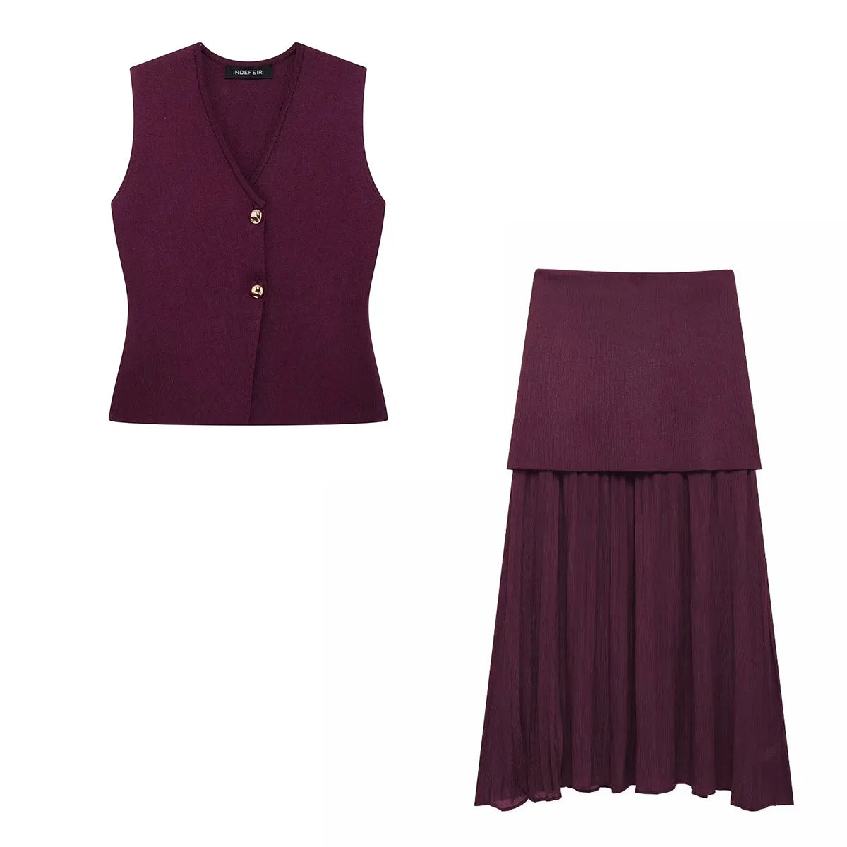 Vesta Luxe™ | Women's 2-Piece Set | Knitted V-Neck Vest Top & High Waist Ankle-Length Skirt with Side Zipper