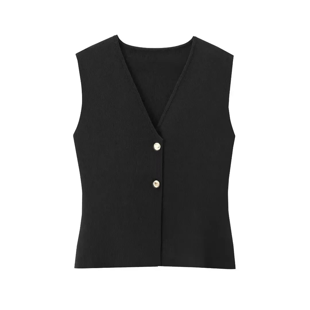 Vesta Luxe™ | Women's 2-Piece Set | Knitted V-Neck Vest Top & High Waist Ankle-Length Skirt with Side Zipper