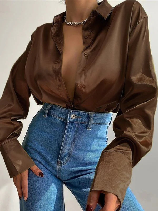 Satin Belle™ | Women's Long Sleeve Blouse | Luxurious Satin Fabric, Stylish Design & Comfortable Fit