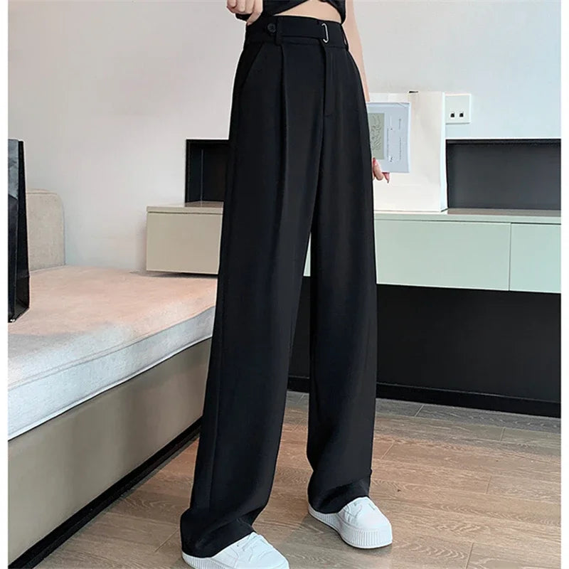 Seoulish Aura™ | Women's Wide Leg Pants | Solid Color, High Waist, Loose Fit for Casual & Office Wear