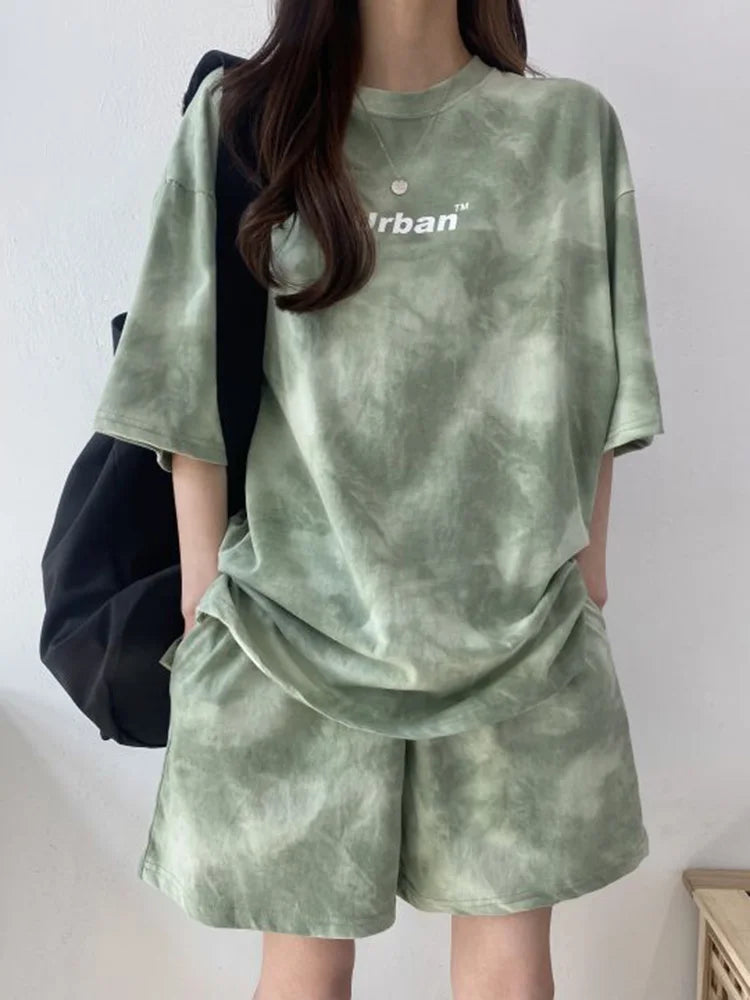 Tie-Dye Bliss™ | Women's T-Shirt and Shorts Set | Casual Loose Fit, Soft Fabric, Wide Leg Design with Pockets