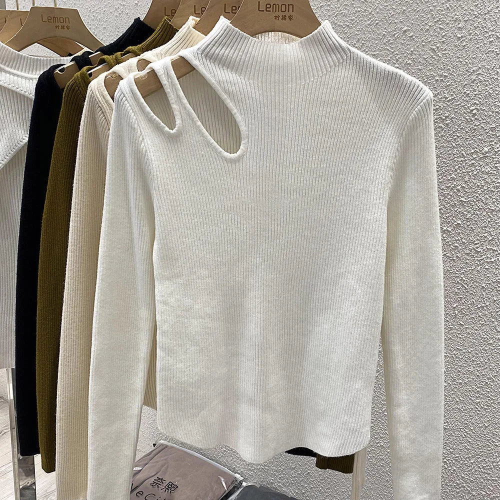 Knit Aura™ | Women's Hollow-Out Turtleneck Sweater | Soft Ribbed Knit, Warm Autumn/Winter Pullover