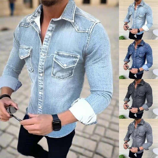 Denim Luxe™ | Men's Sustainable Slim Fit Denim Shirt | Cotton Blend, Casual & Smart Design
