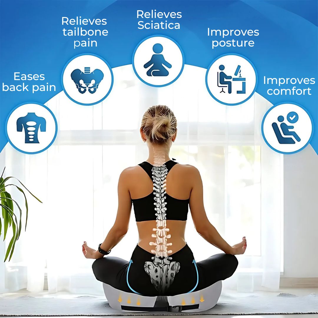 Adjustable Memory Foam Seat Cushion for Tailbone Pain Relief & Posture Support in Office Chairs