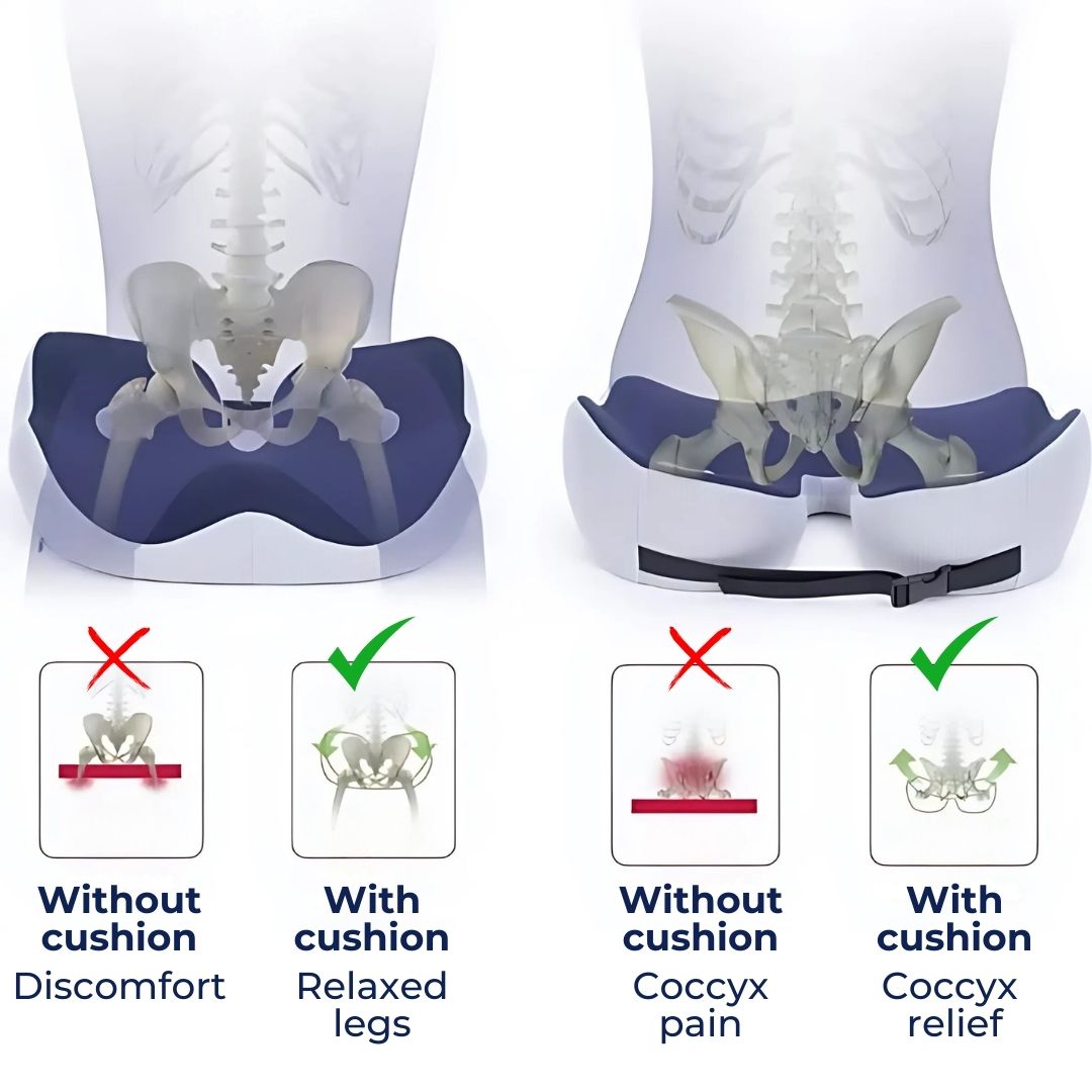 Adjustable Memory Foam Seat Cushion for Tailbone Pain Relief & Posture Support in Office Chairs