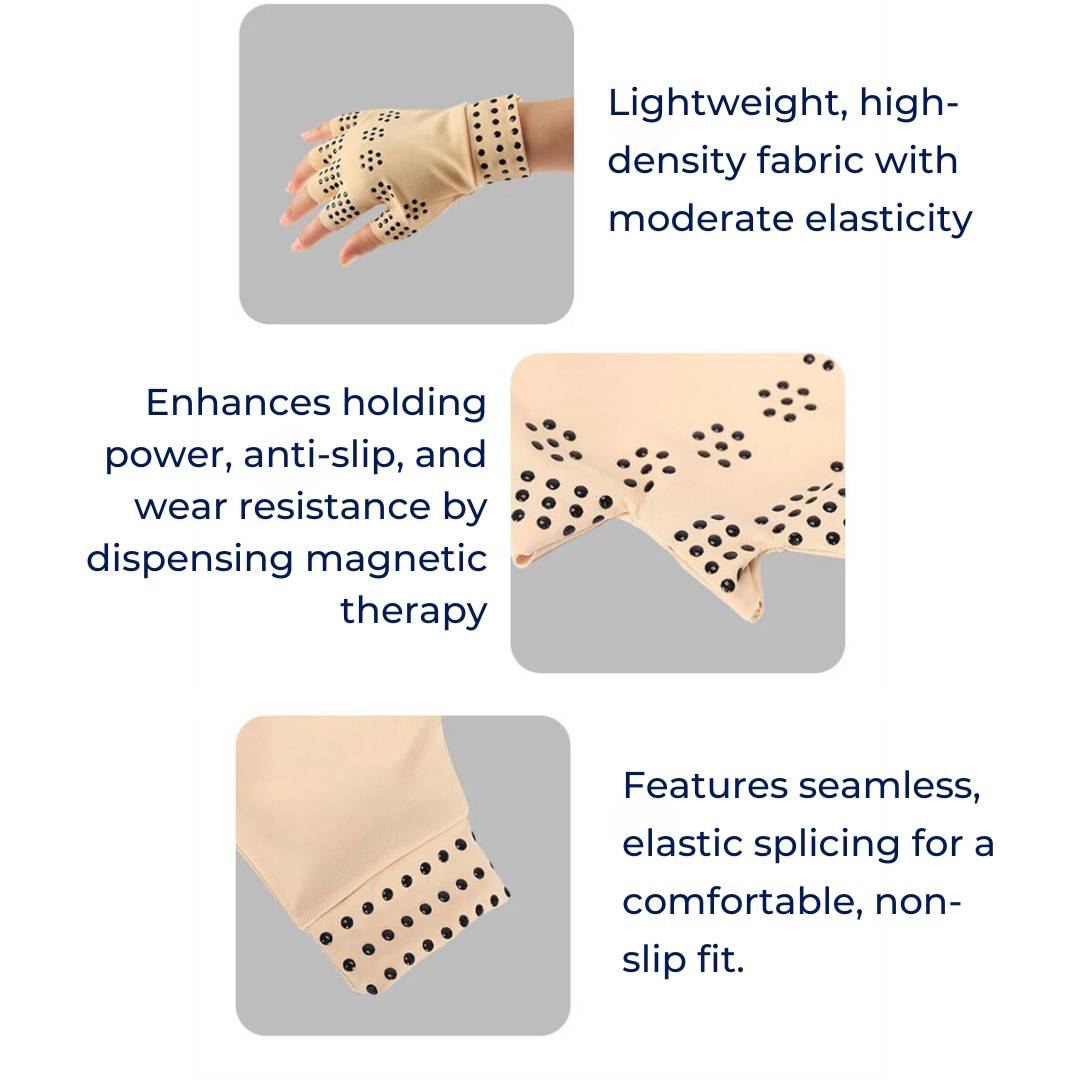 Fingerless Arthritis Compression Gloves with Magnetic Therapy for Pain Relief, Improved Circulation & Reduced Swelling