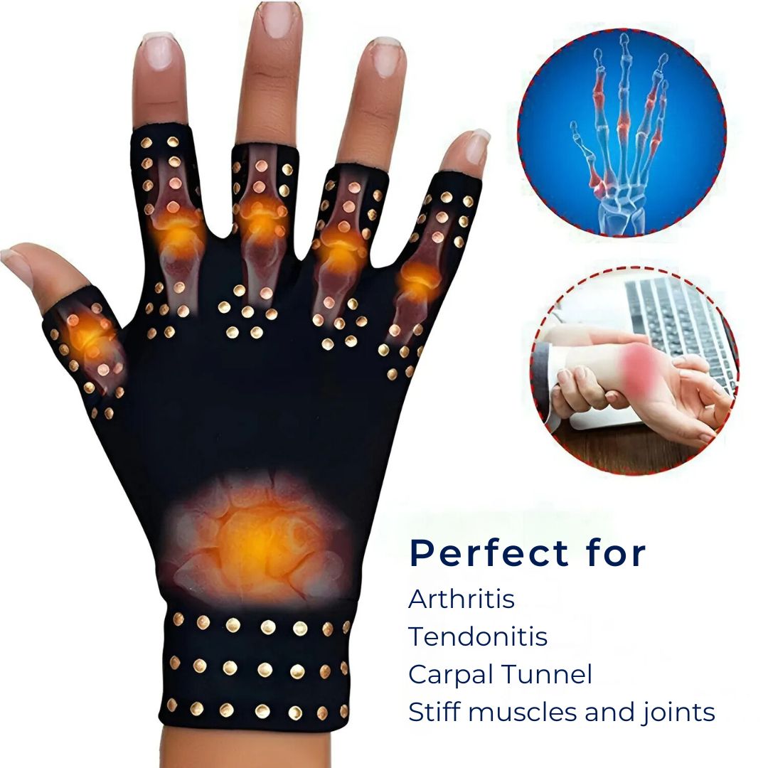 Fingerless Arthritis Compression Gloves with Magnetic Therapy for Pain Relief, Improved Circulation & Reduced Swelling