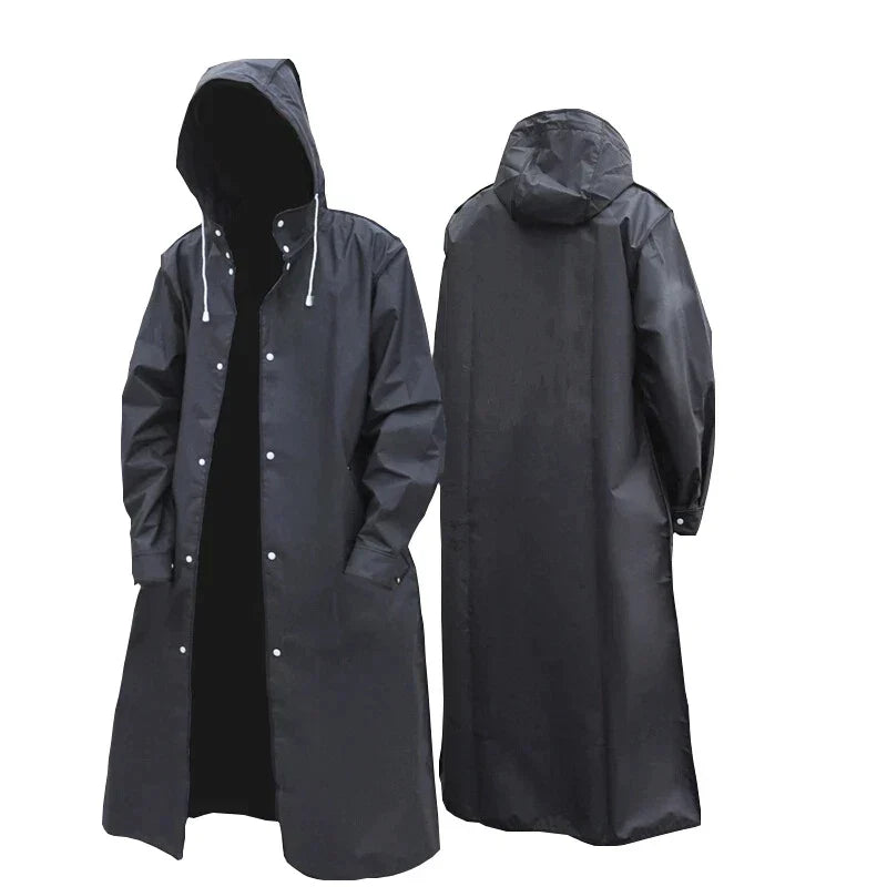 StormGuard™ | Men's Long Black Hooded Coat | Water-Resistant, Lightweight Fabric & Adjustable Drawstring