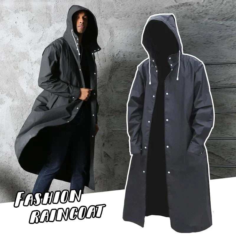 StormGuard™ | Men's Long Black Hooded Coat | Water-Resistant, Lightweight Fabric & Adjustable Drawstring