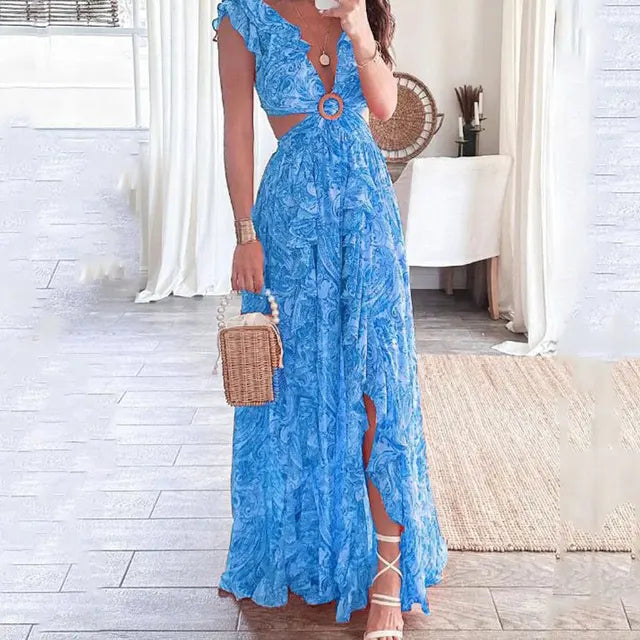 FloraDream™ | Women's Printed V-Neck Floral Dress | Lightweight Fabric, Stylish Design & Comfortable Fit