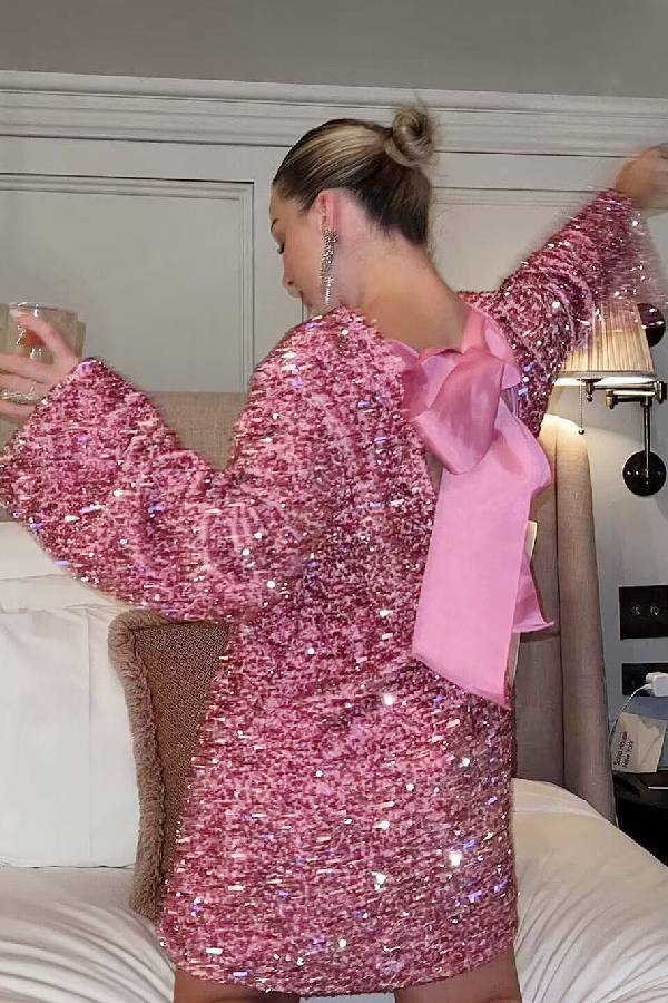 Sequin Belle™ | Women's Mini Dress | All-Over Sequin, Back Tie-Up Bow Design, Loose Fit