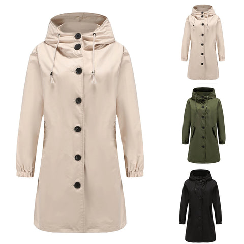 Velaria | Womens Hooded Trench Coat Waterproof Long Mac Raincoat for Winter & Summer Fashion